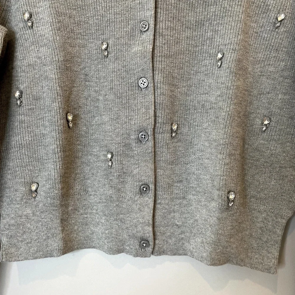 J.Crew Collection Embellished Cardigan Sweater Cotton Holiday CD379 Grey 12 13 - Picture 6 of 15